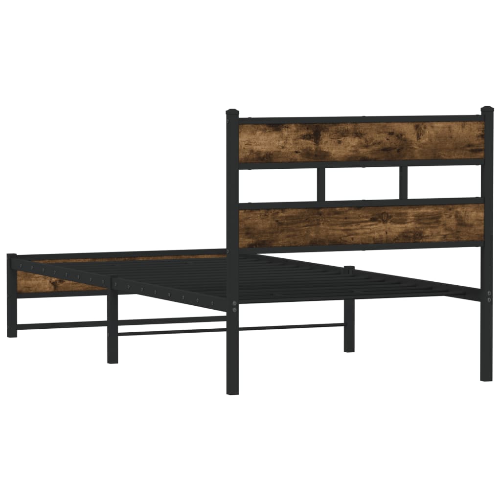 Metal Bed Frame without Mattress Smoked Oak 80x200 cm