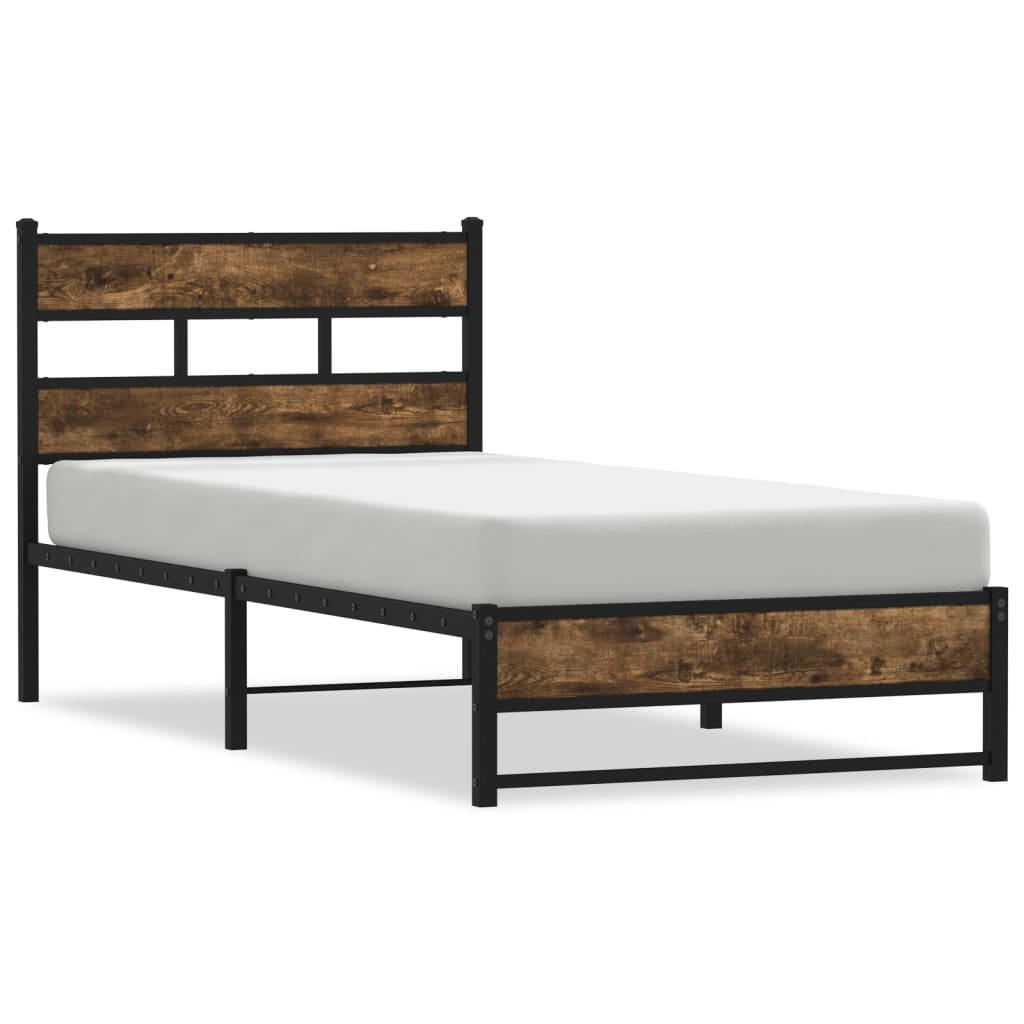 Metal Bed Frame without Mattress Smoked Oak 100x200 cm