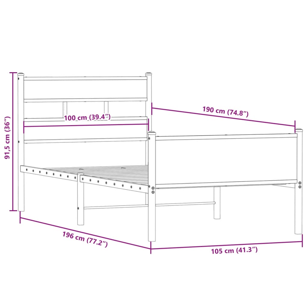 Bed Frame without Mattress Smoked Oak 100x190 cm Engineered Wood