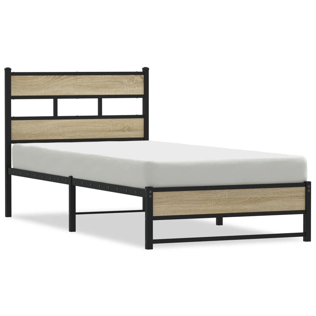 Metal Bed Frame without Mattress Sonoma Oak 75x190 cm Small Single