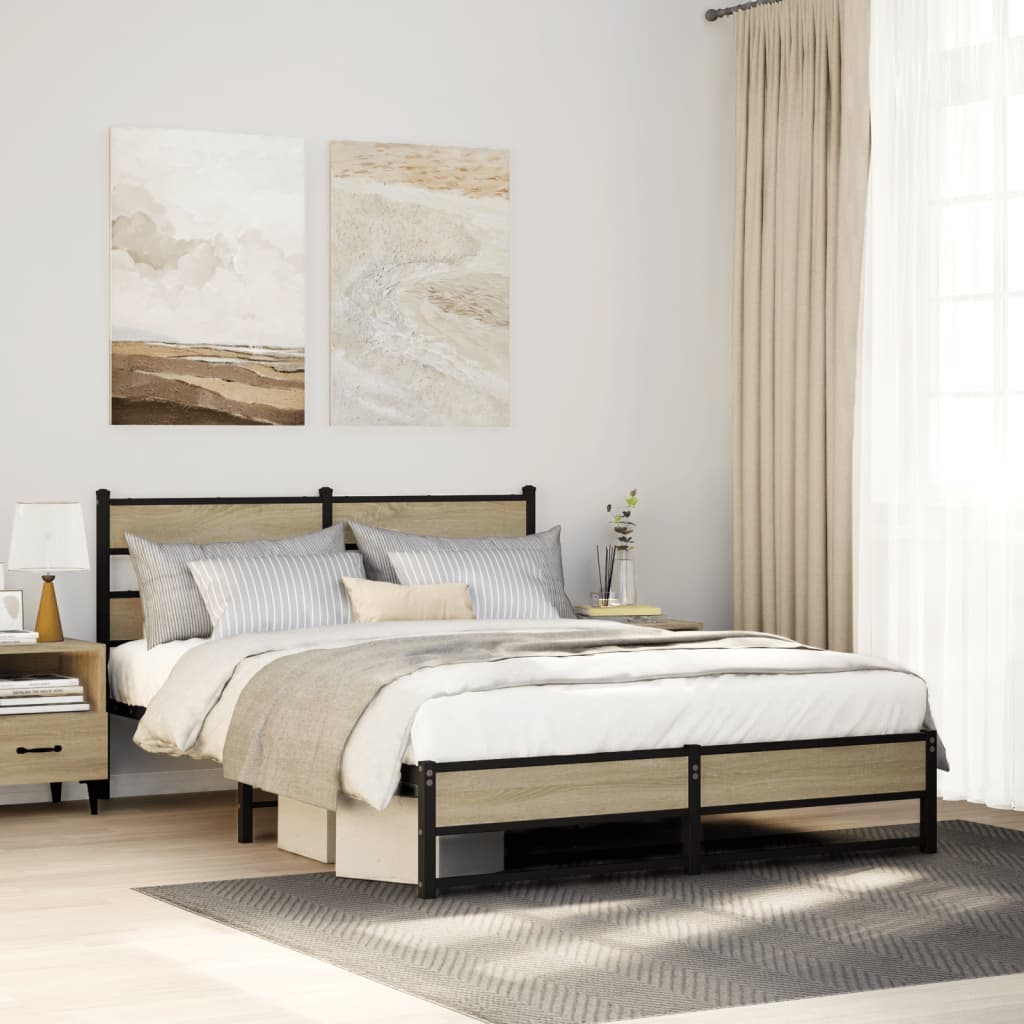 Metal Bed Frame without Mattress Sonoma Oak 160x200 cm