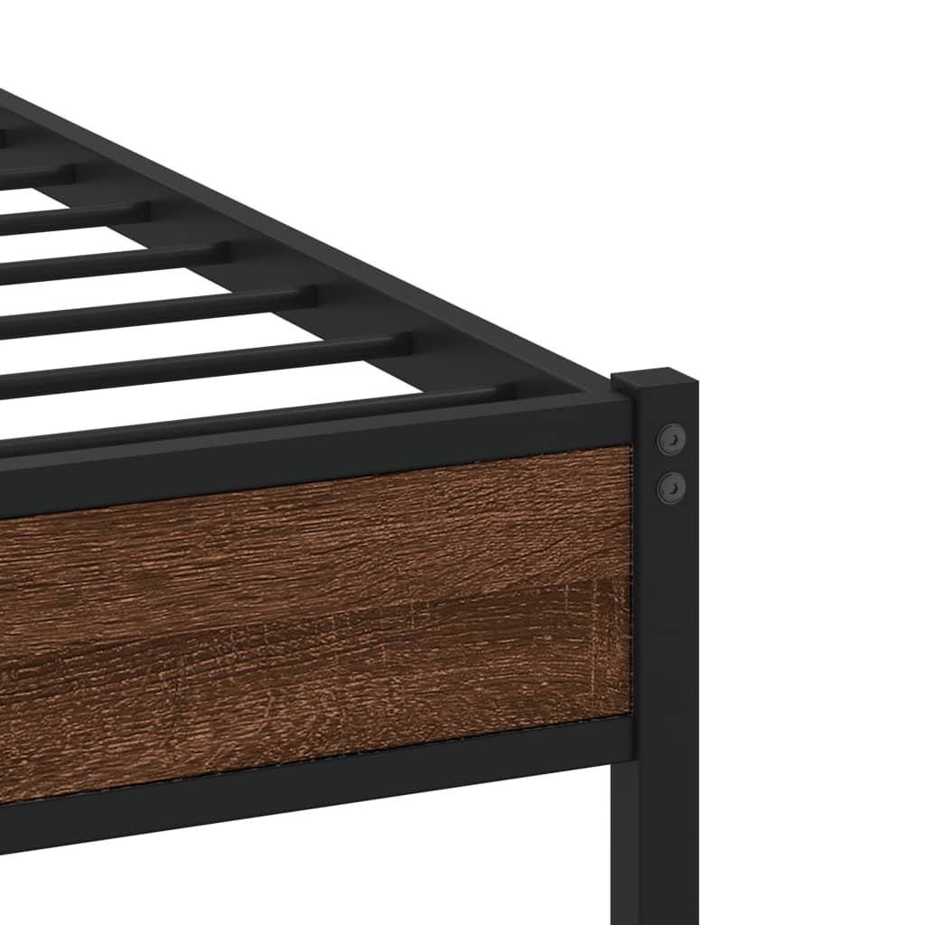 Metal Bed Frame without Mattress Brown Oak 75x190 cm Small Single