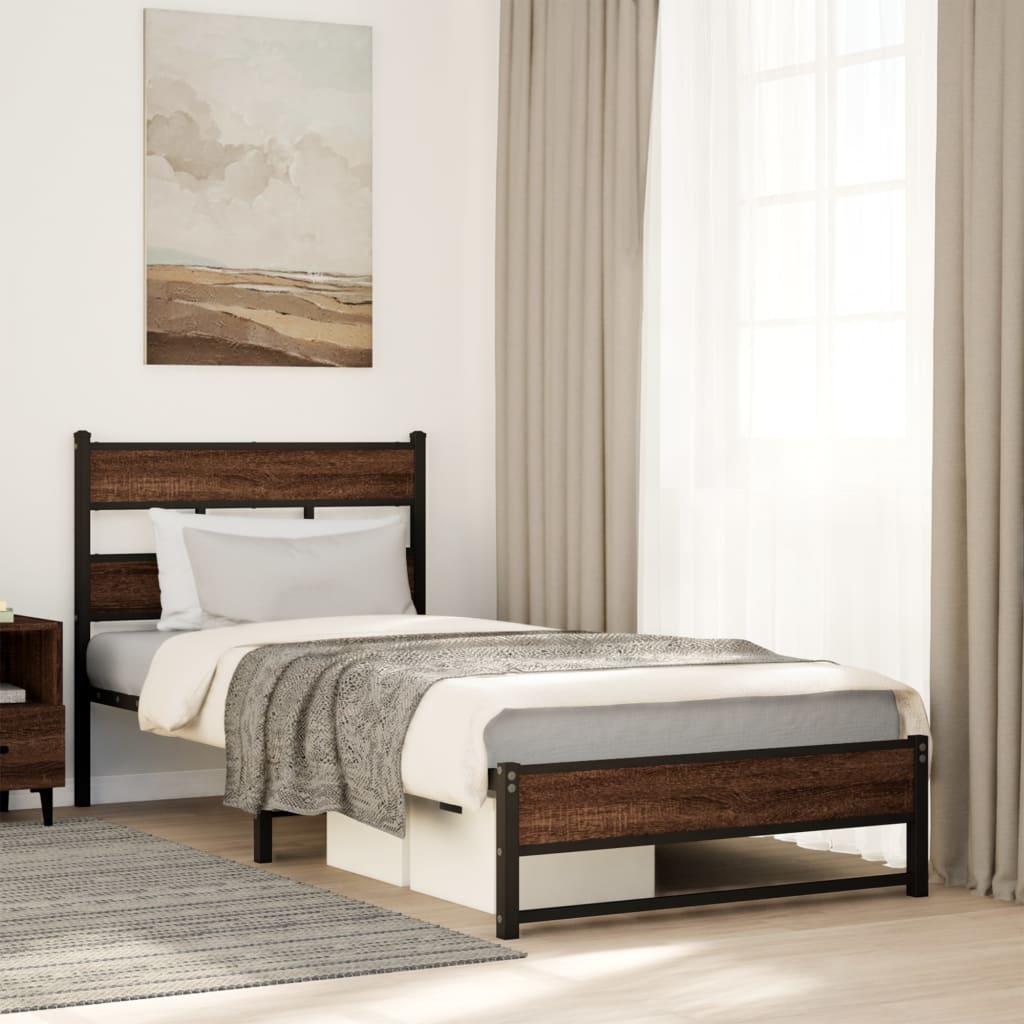Metal Bed Frame without Mattress Brown Oak 75x190 cm Small Single