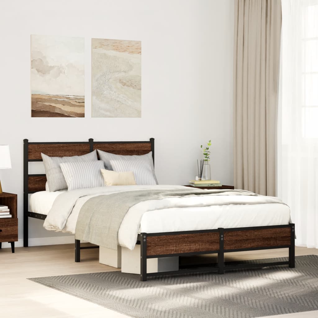 Metal Bed Frame without Mattress Brown Oak 120x200 cm
