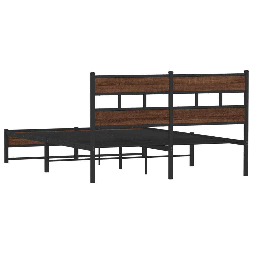 Metal Bed Frame without Mattress Brown Oak 140x200 cm