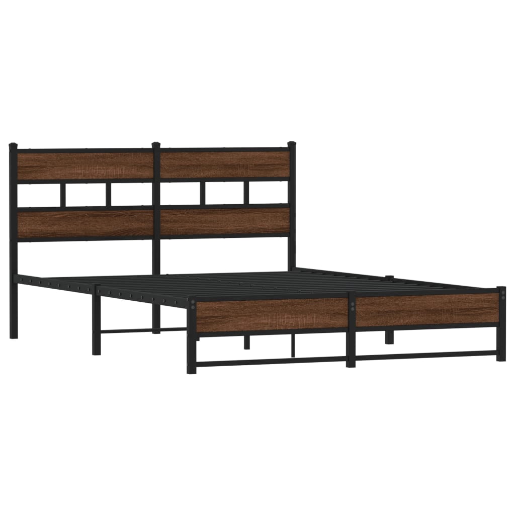 Metal Bed Frame without Mattress Brown Oak 160x200 cm