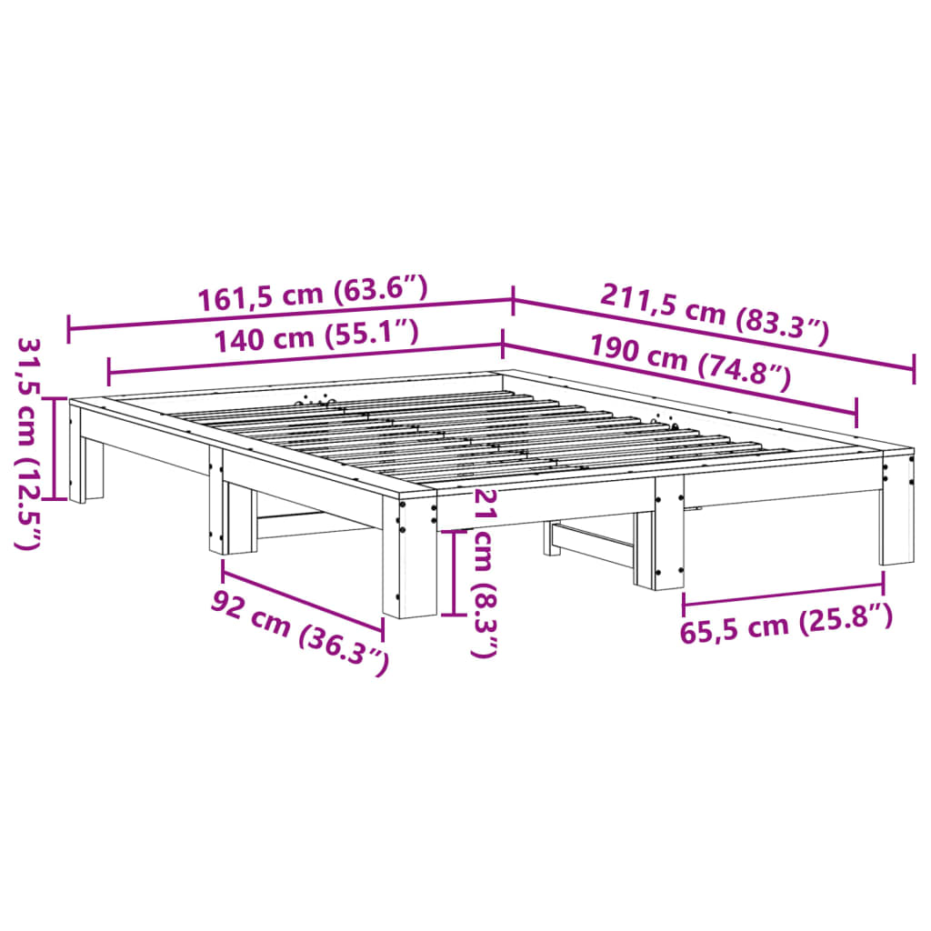 Bed Frame without Mattress White 140x190 cm Solid Wood Pine