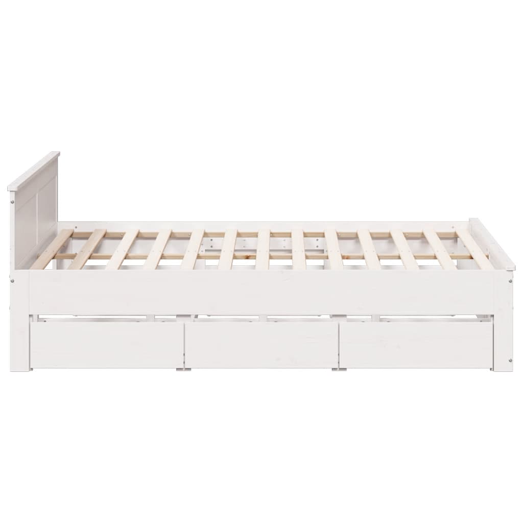 Rustic Wooden Emperor Size 2m Bed Frame Base With Drawers & Headboard