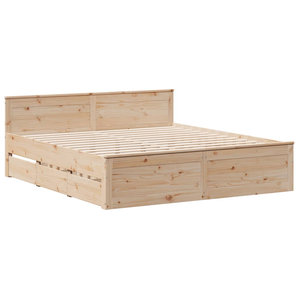 Rustic Wooden Super King Size 180cm Bed Frame Base With Drawers & Headboard