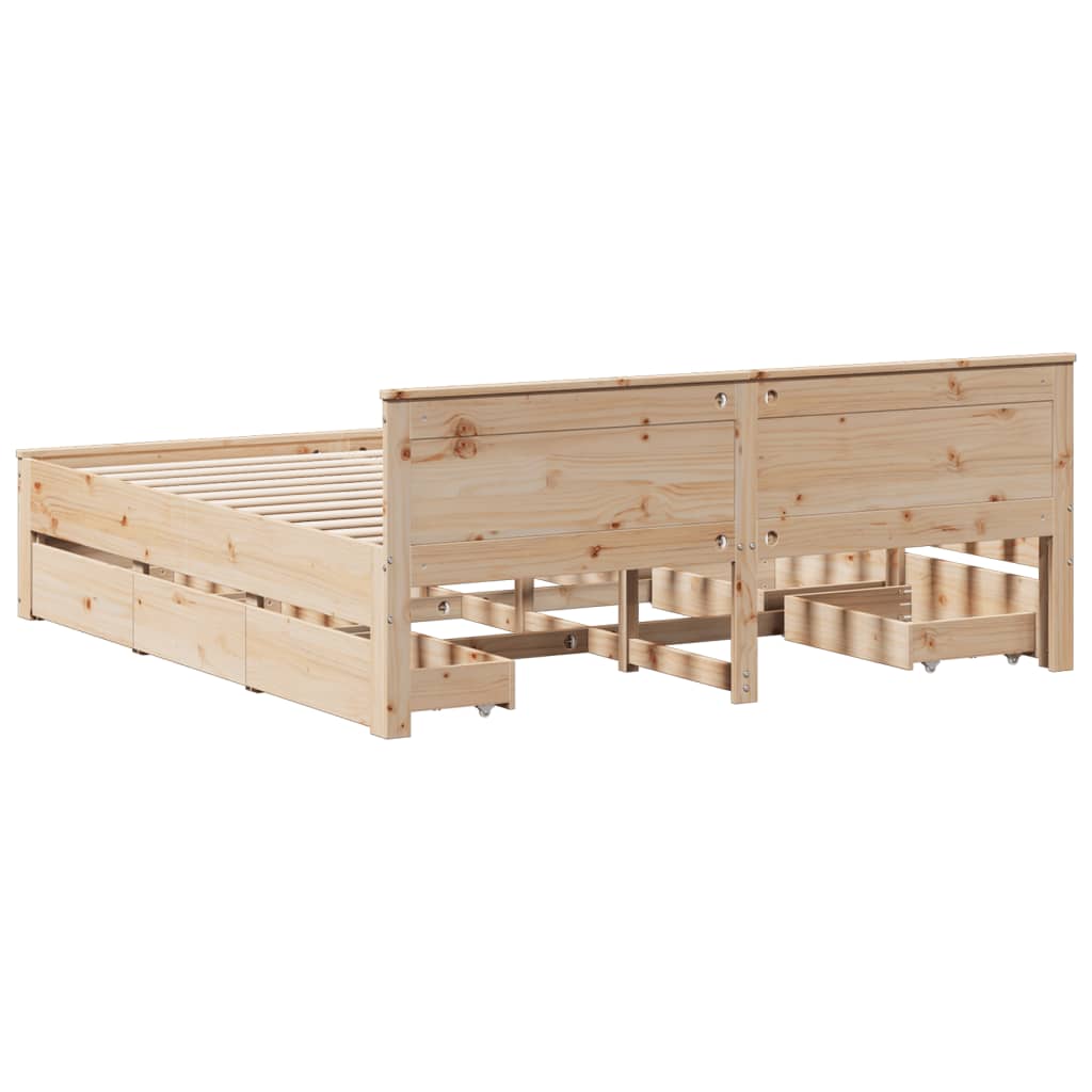 Rustic Wooden Super King Size 180cm Bed Frame Base With Drawers & Headboard