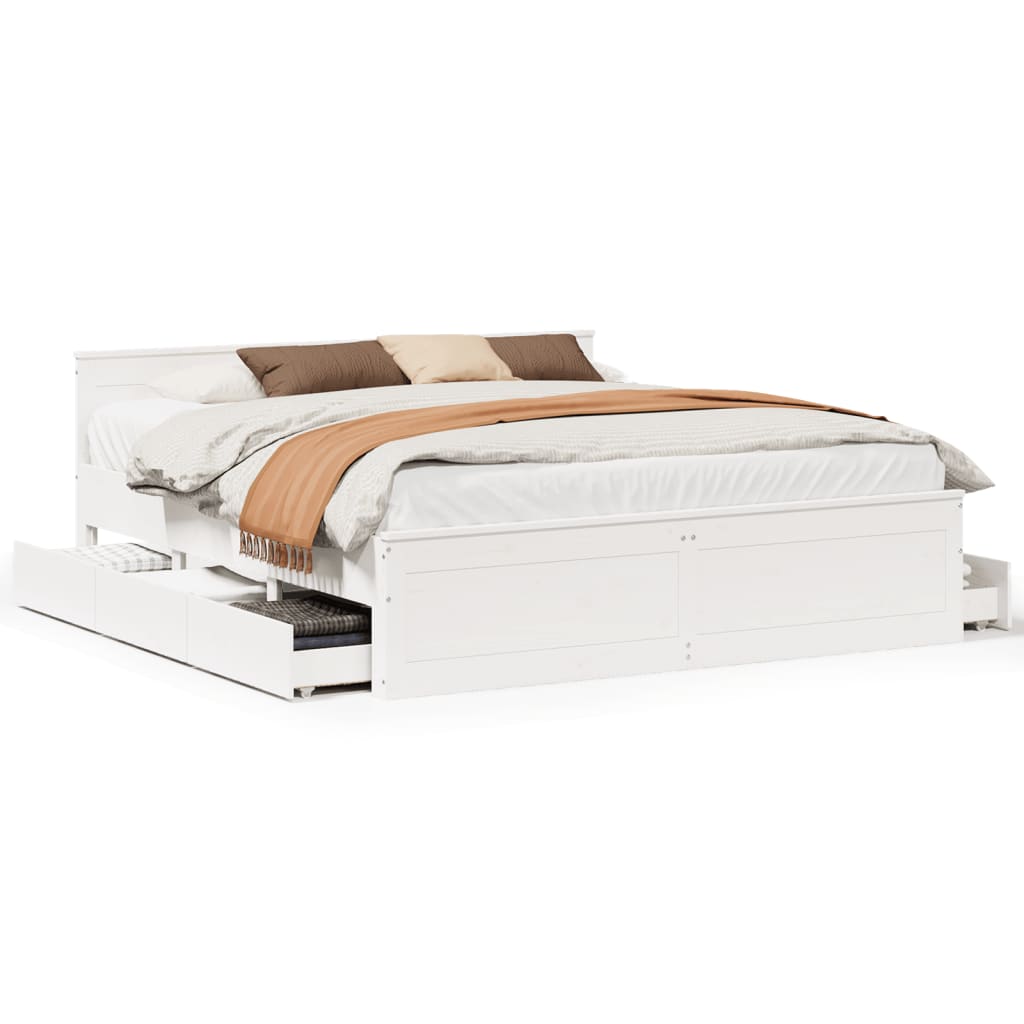 Rustic Wooden Super King Size 180cm Bed Frame Base With Drawers & Headboard