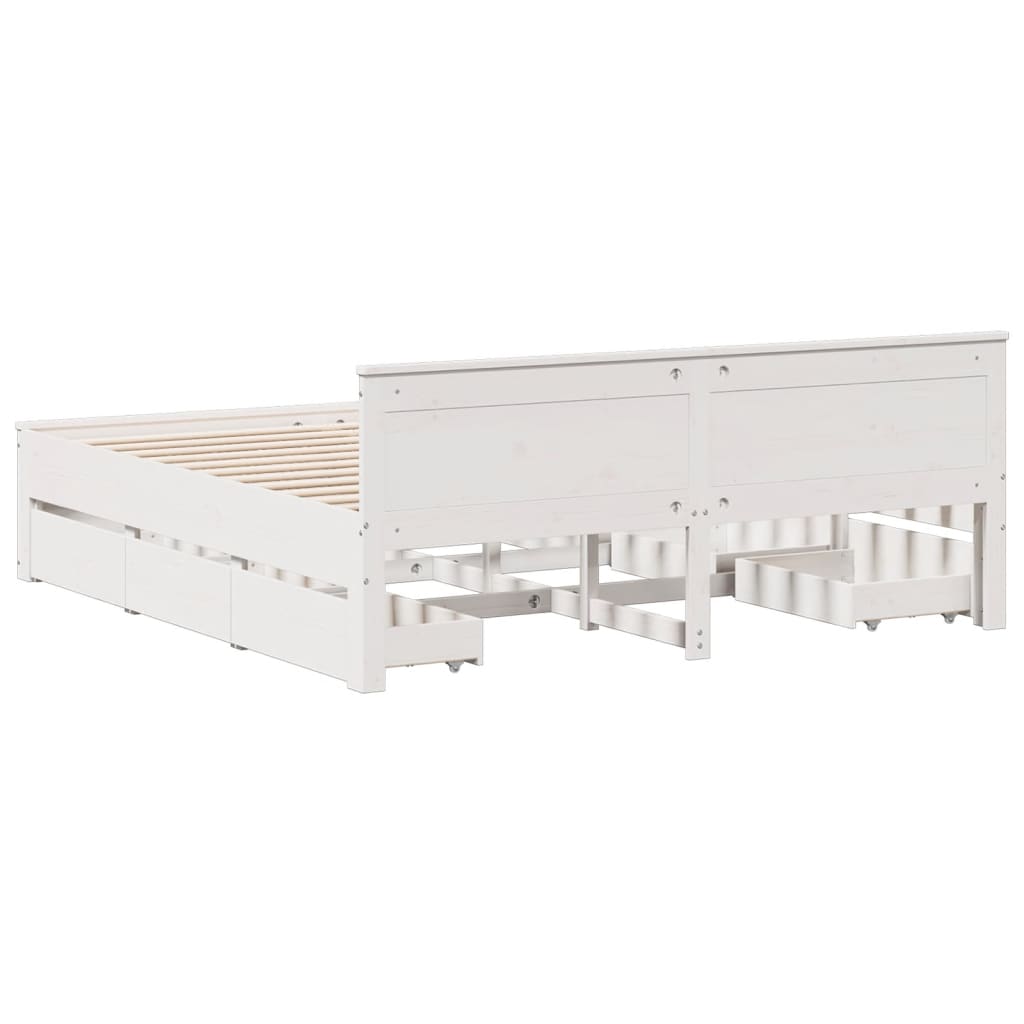 Rustic Wooden Super King Size 180cm Bed Frame Base With Drawers & Headboard