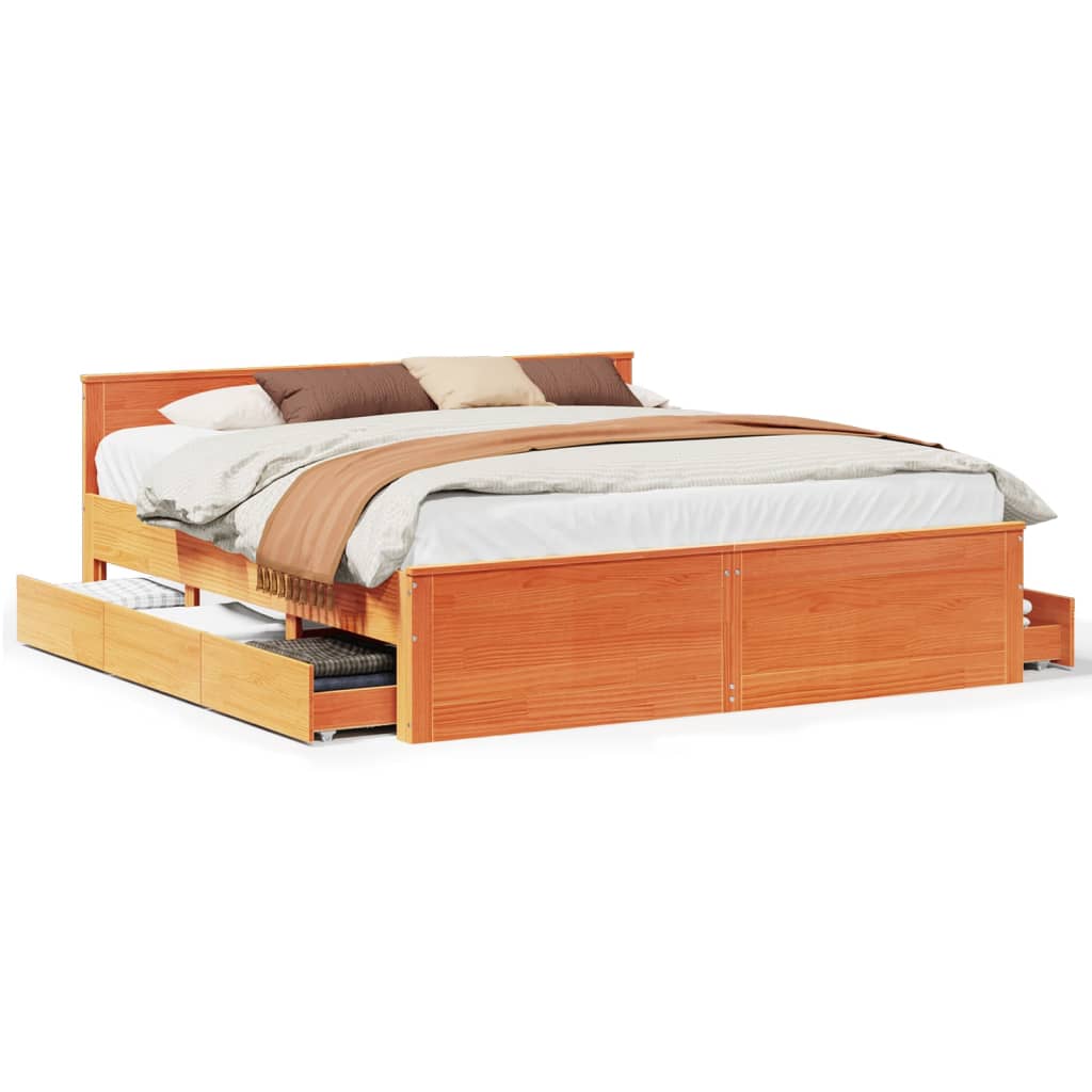 Rustic Wooden Super King Size 180cm Bed Frame Base With Drawers & Headboard