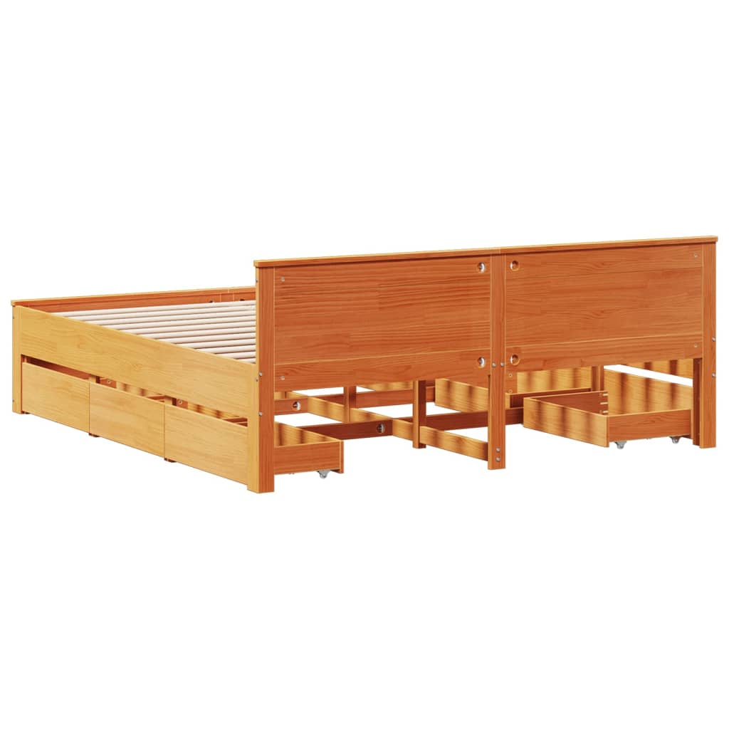 Rustic Wooden Super King Size 180cm Bed Frame Base With Drawers & Headboard