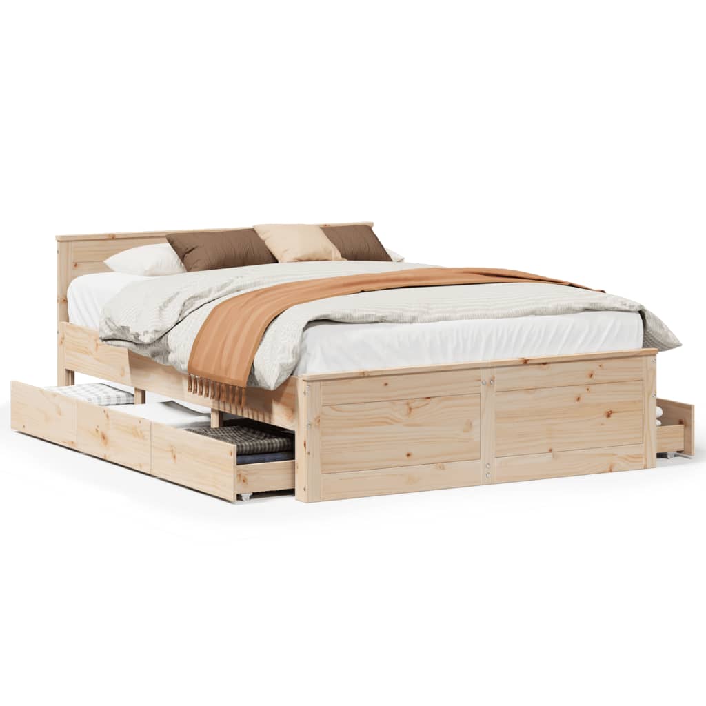 Bed Frame without Mattress with Headboard 160x200 cm Solid Wood Pine