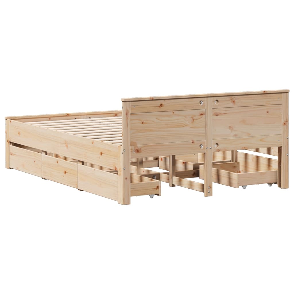 Rustic Wooden Queen Size 160cm Bed Frame Base With Storage Drawers & Headboard