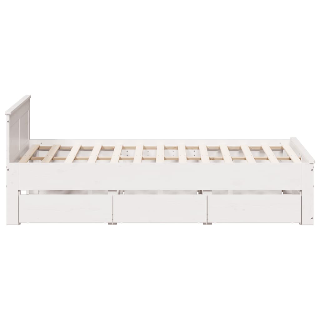 Rustic Wooden Queen Size 160cm Bed Frame Base With Storage Drawers & Headboard