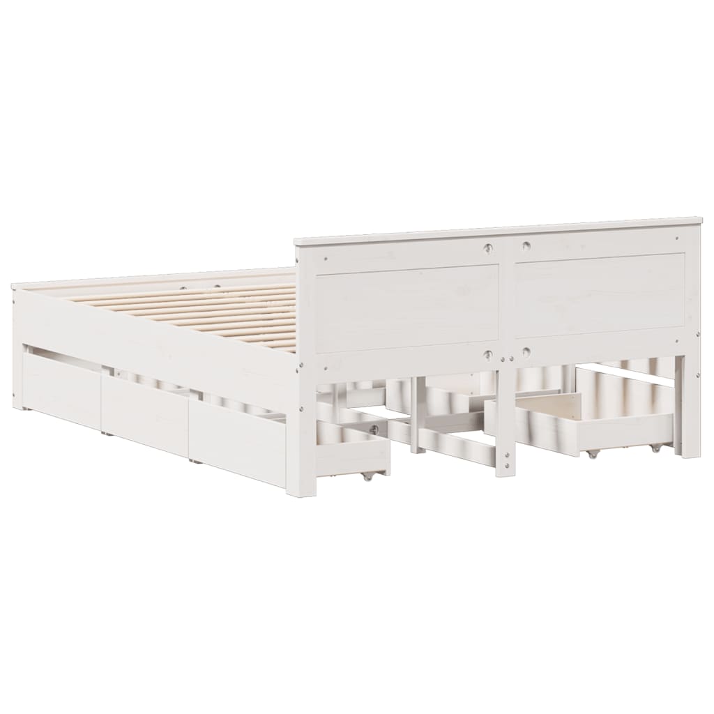 Rustic Wooden Queen Size 160cm Bed Frame Base With Storage Drawers & Headboard