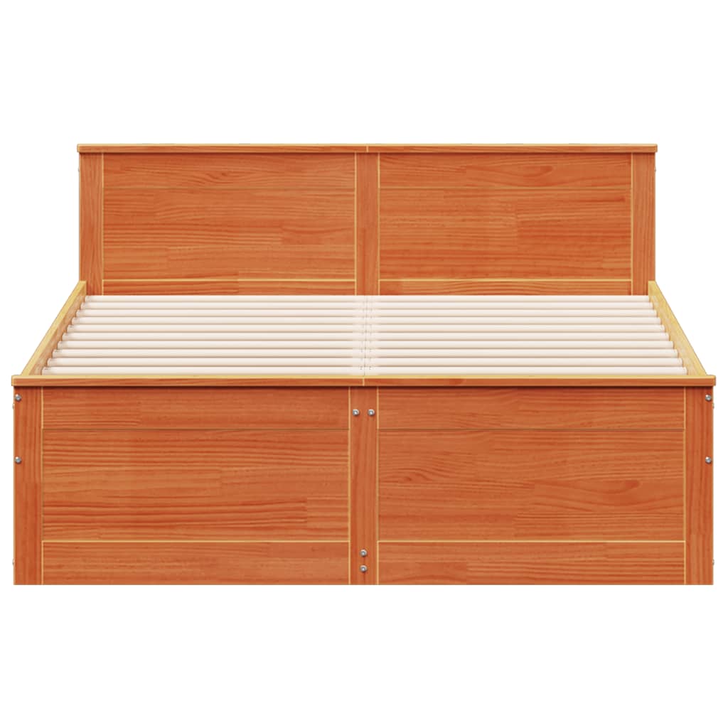 Rustic Wooden Queen Size 160cm Bed Frame Base With Storage Drawers & Headboard