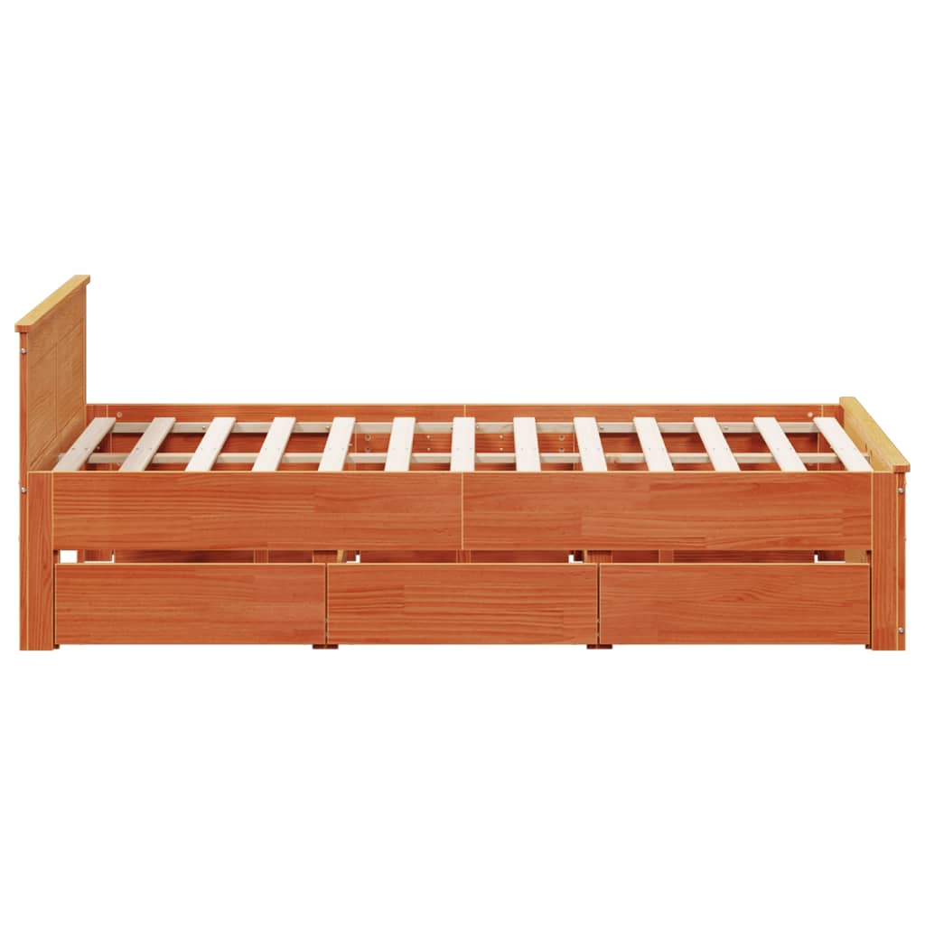 Rustic Wooden Queen Size 160cm Bed Frame Base With Storage Drawers & Headboard