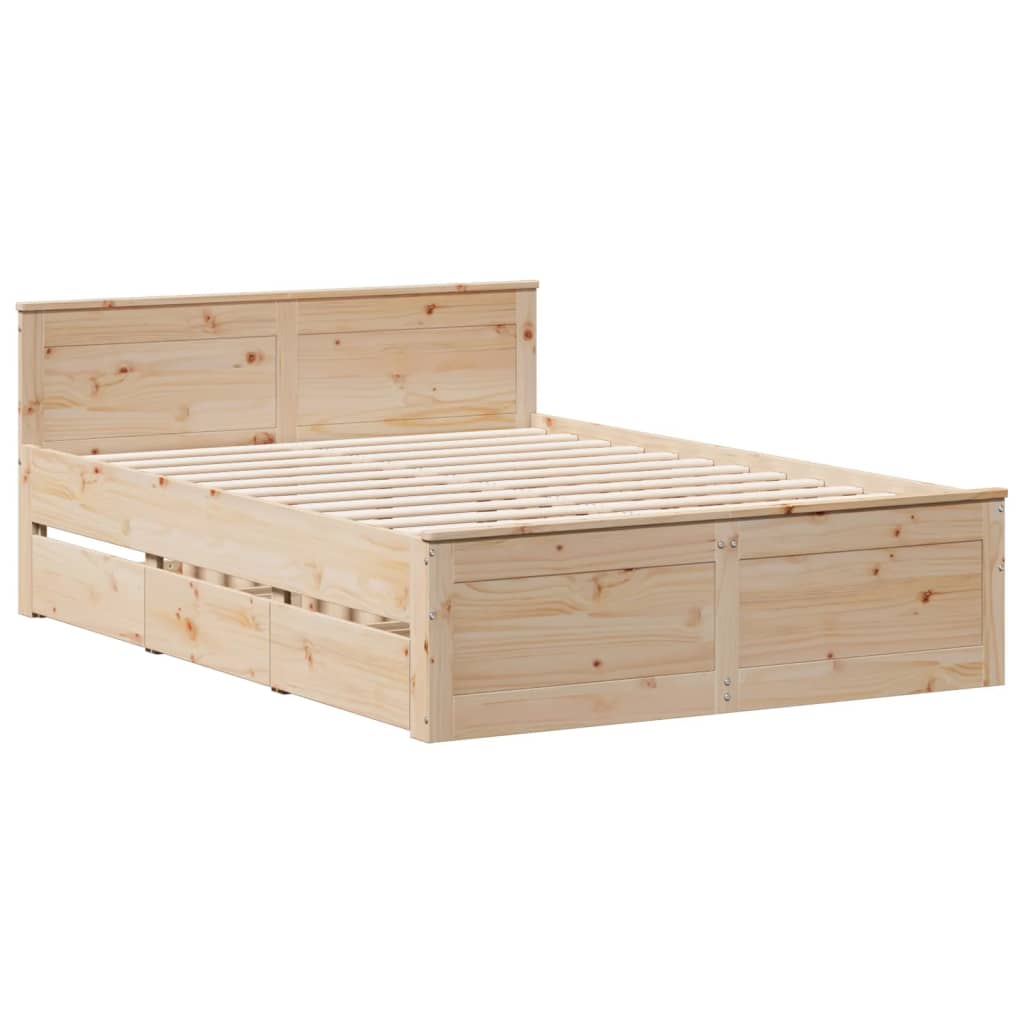 Rustic Wooden King Size 150cm Bed Frame Base With Storage Drawers & Headboard