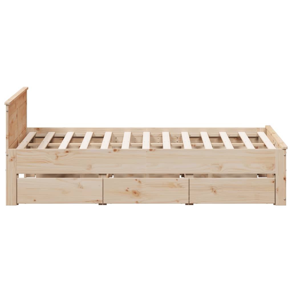 Rustic Wooden King Size 150cm Bed Frame Base With Storage Drawers & Headboard