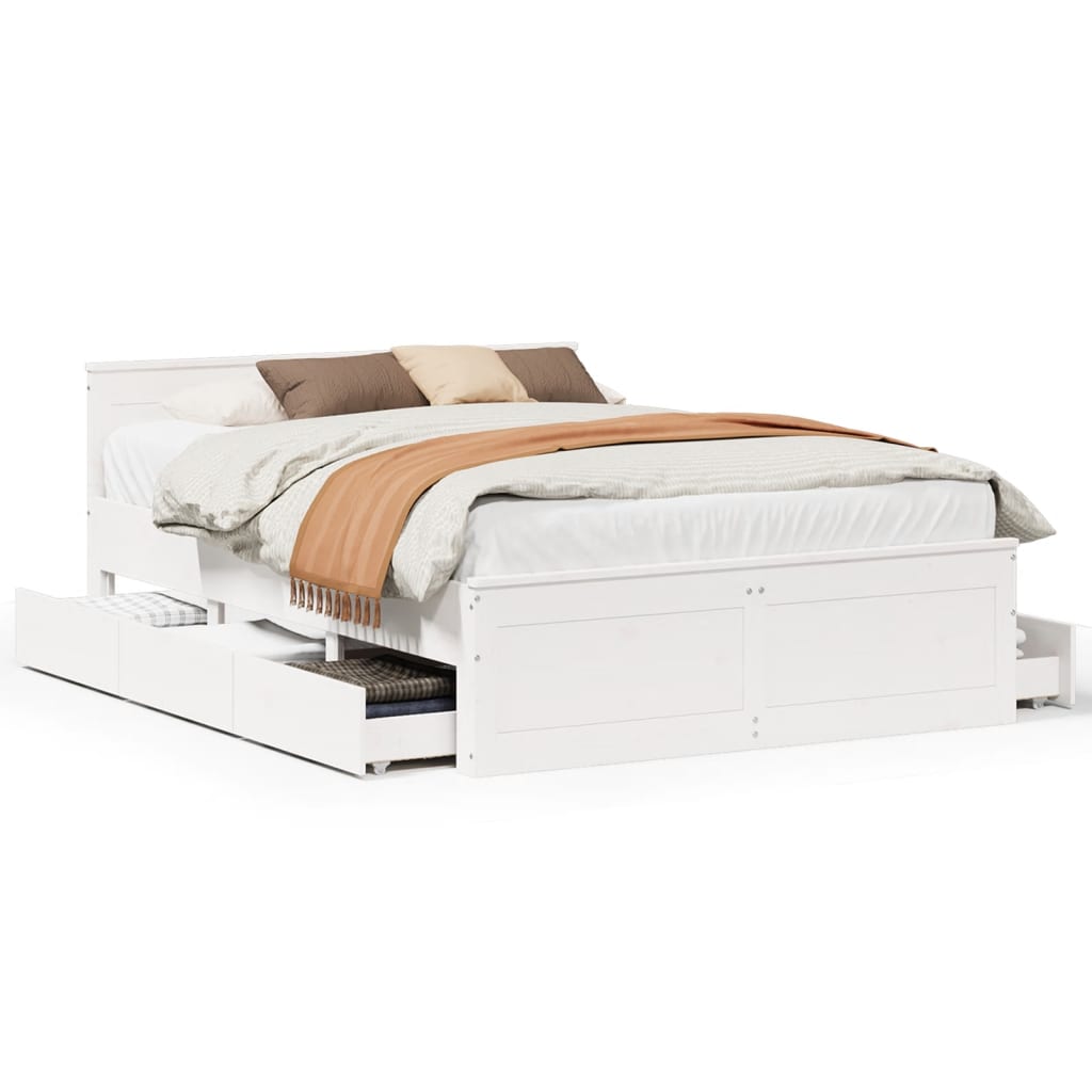 Rustic Wooden King Size 150cm Bed Frame Base With Storage Drawers & Headboard