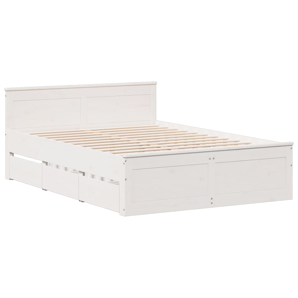Rustic Wooden King Size 150cm Bed Frame Base With Storage Drawers & Headboard