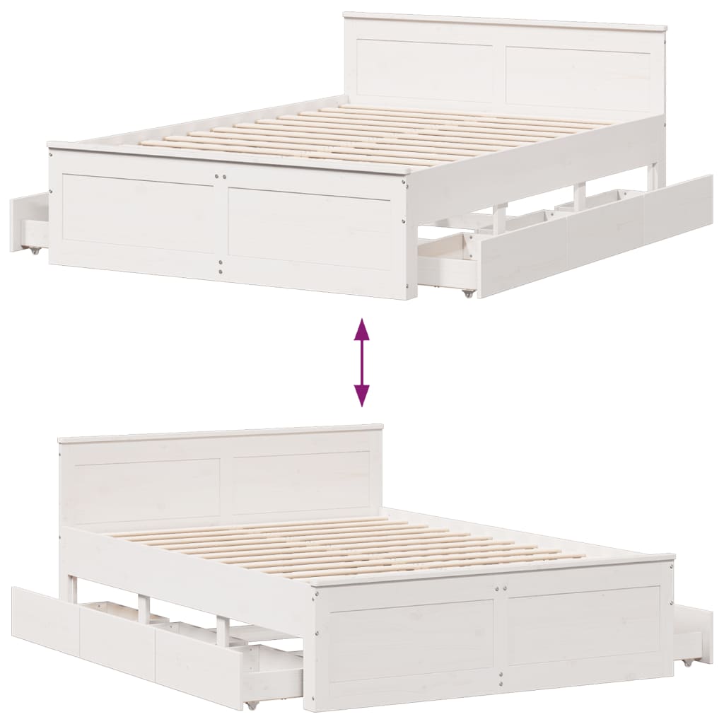 Rustic Wooden King Size 150cm Bed Frame Base With Storage Drawers & Headboard