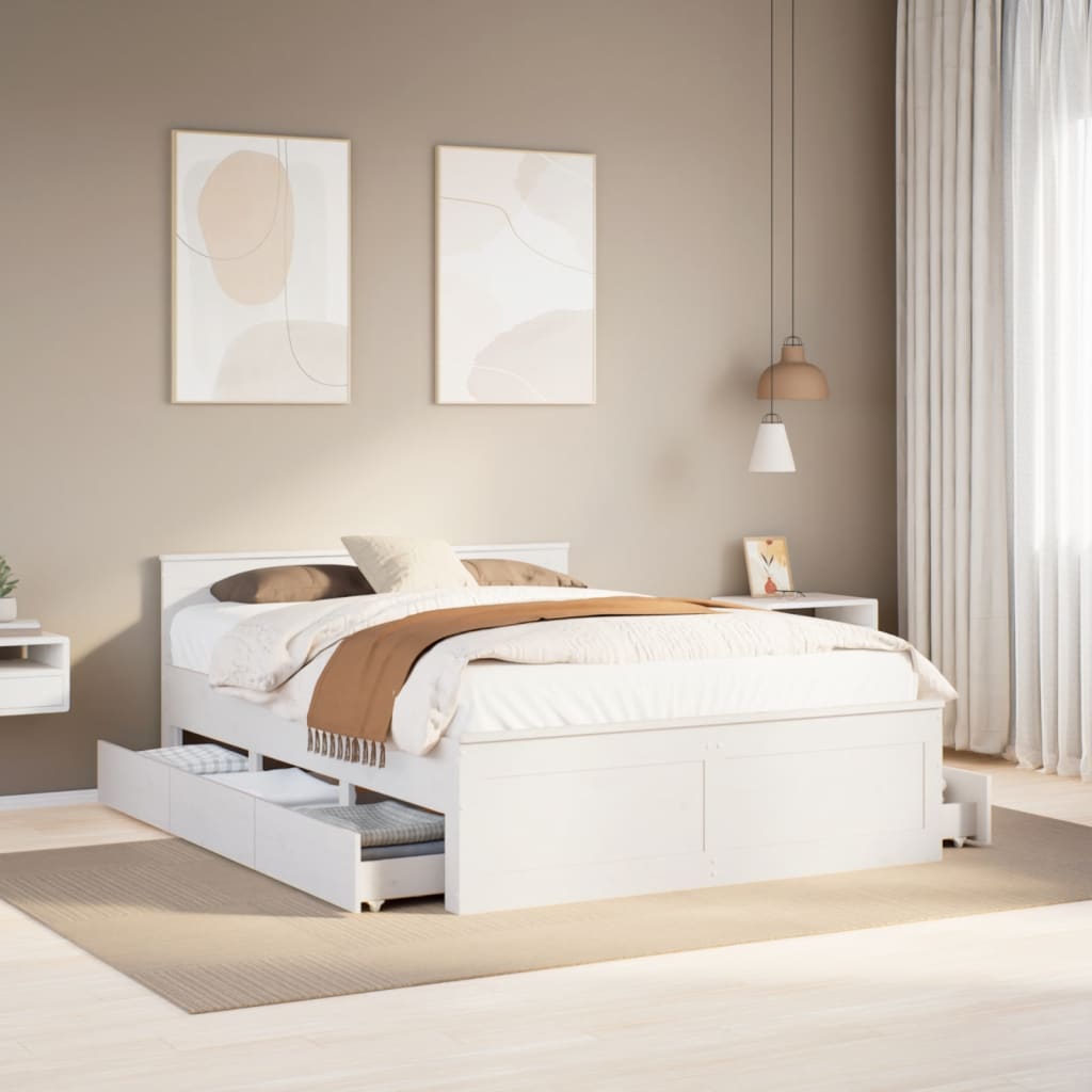 Rustic Wooden King Size 150cm Bed Frame Base With Storage Drawers & Headboard