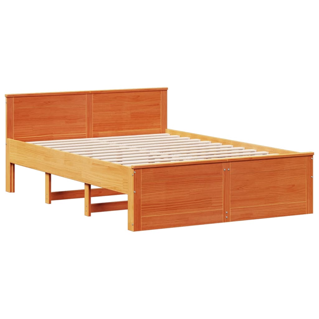 Bed Frame without Mattress with Headboard Wax Brown 140x200 cm Solid Wood Pine