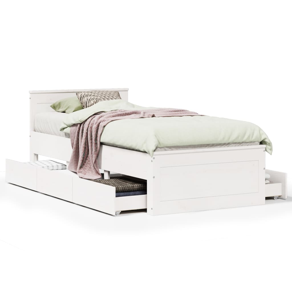 Bed Frame without Mattress with Headboard White 90x200 cm Solid Wood Pine