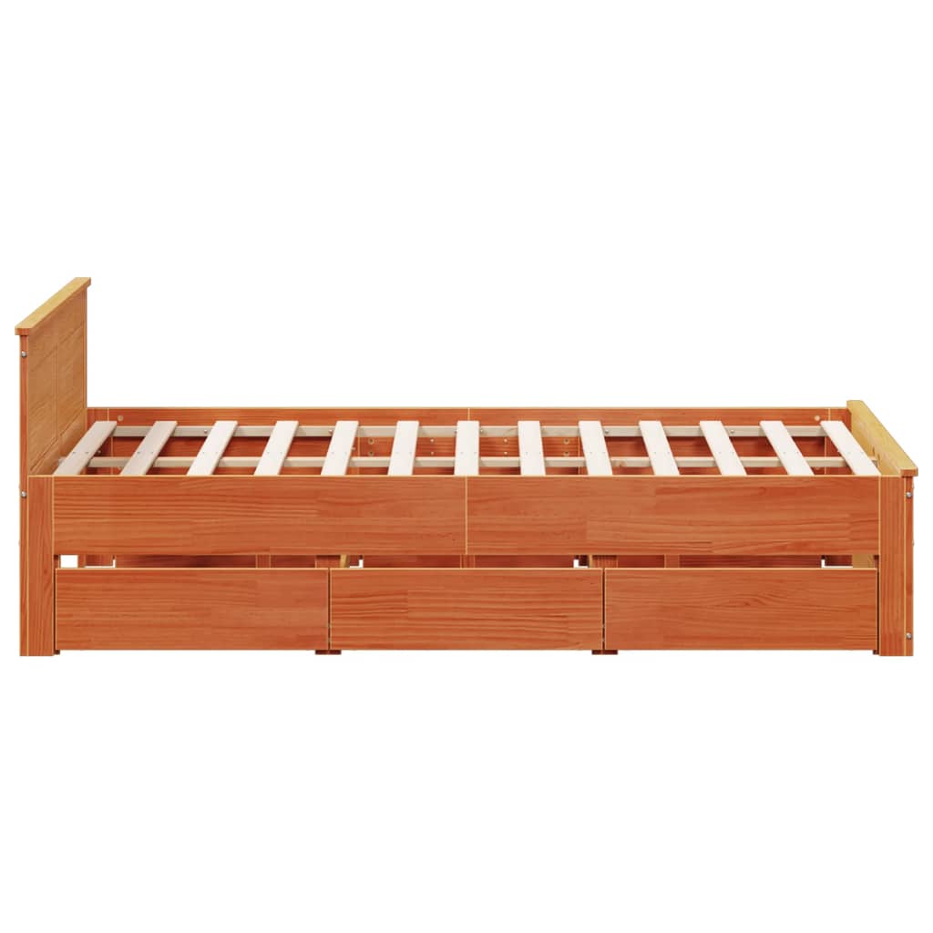 Bed Frame without Mattress with Headboard Wax Brown 140x190 cm Solid Wood Pine