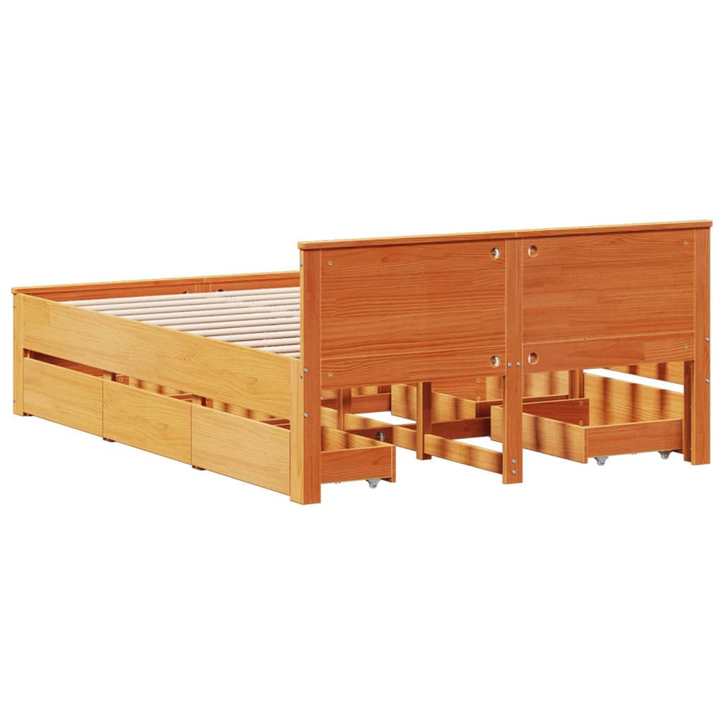 Bed Frame without Mattress with Headboard Wax Brown 140x190 cm Solid Wood Pine