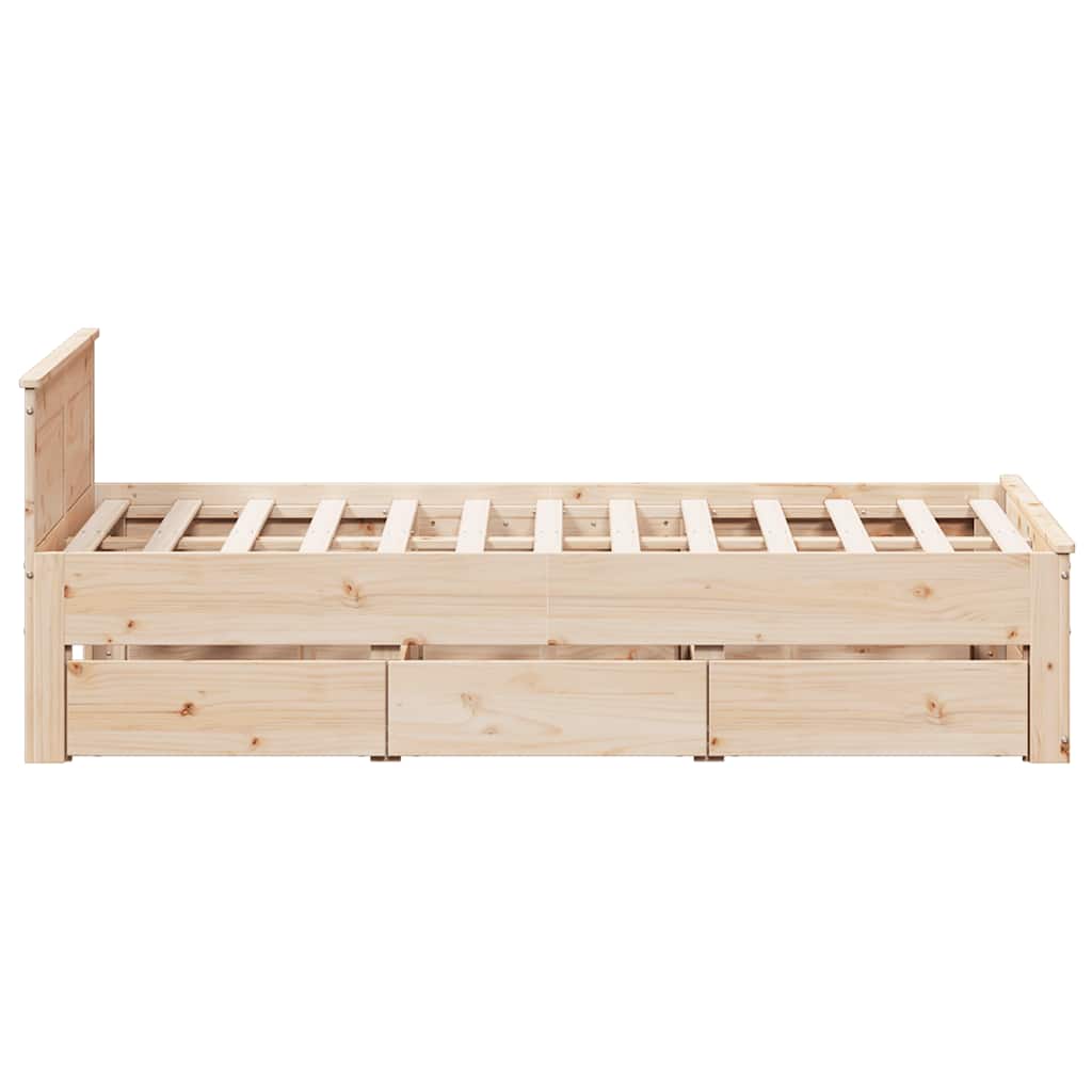 Rustic Wooden Double Size 135cm Bed Frame Base With Drawers & Headboard