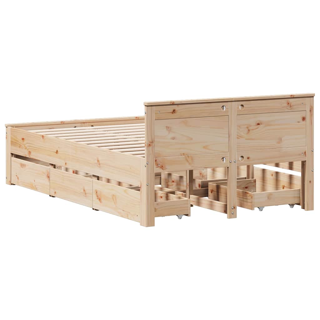 Rustic Wooden Double Size 135cm Bed Frame Base With Drawers & Headboard