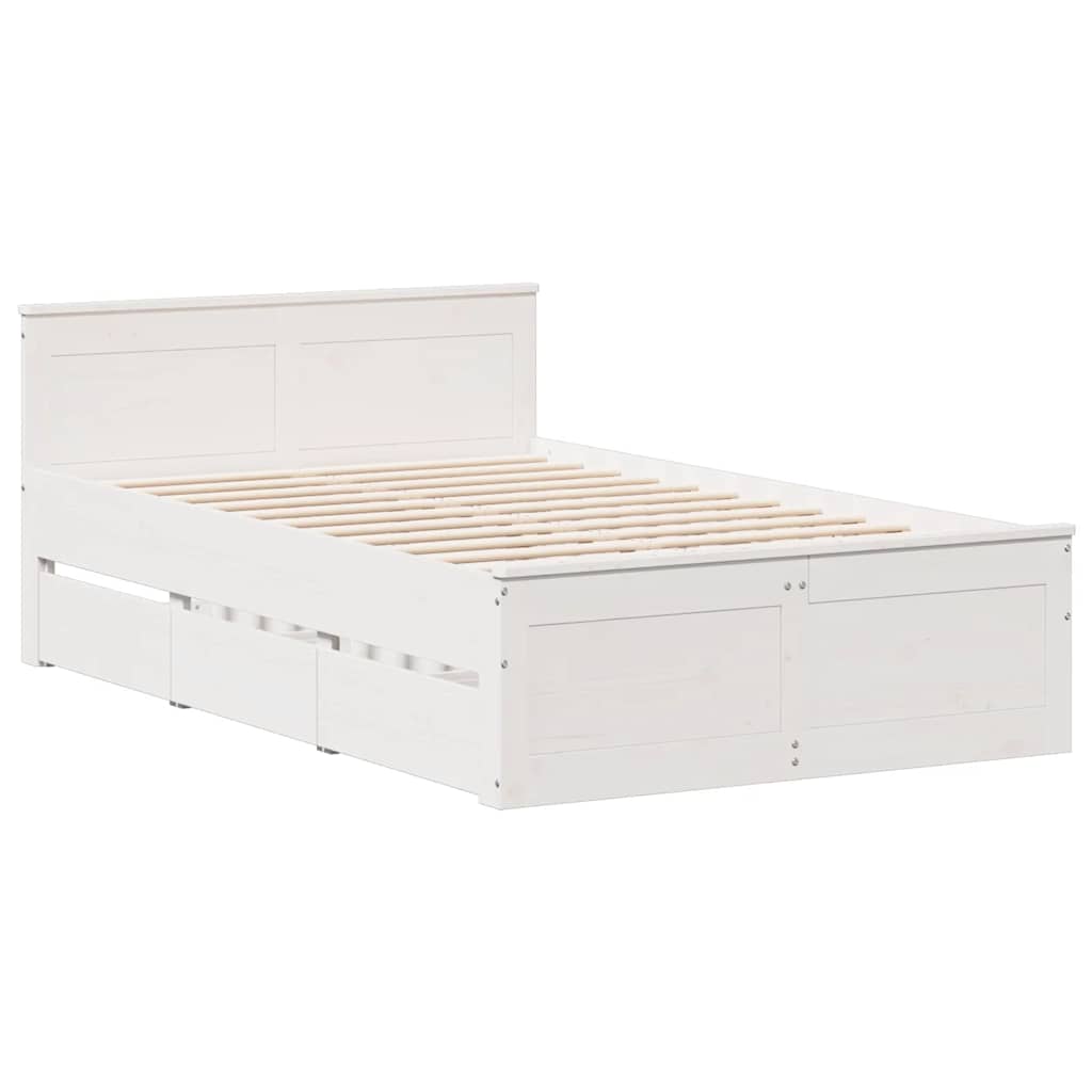 Rustic Wooden Double Size 135cm Bed Frame Base With Drawers & Headboard