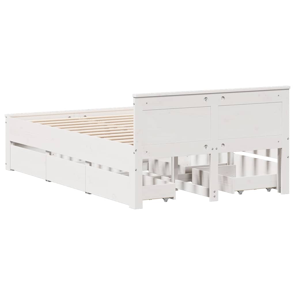 Rustic Wooden Double Size 135cm Bed Frame Base With Drawers & Headboard