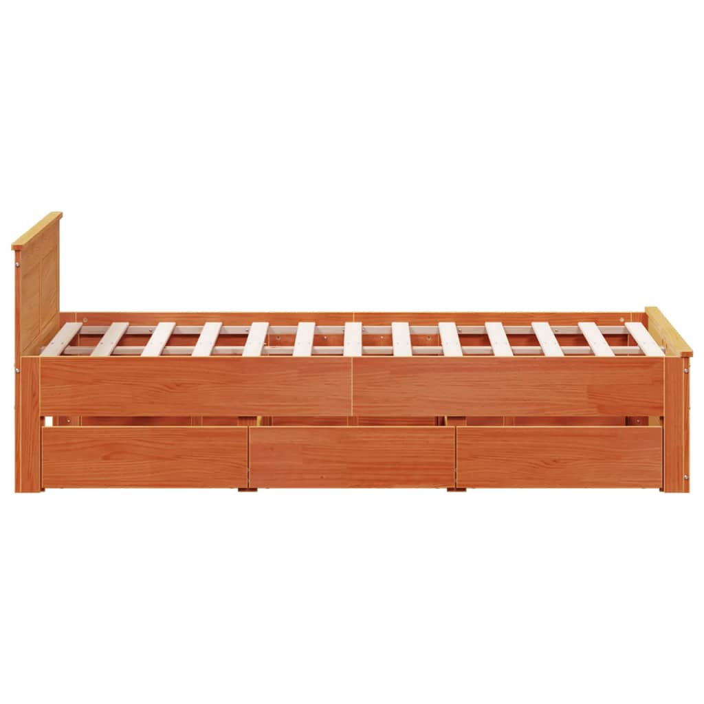 Rustic Wooden Double Size 135cm Bed Frame Base With Drawers & Headboard