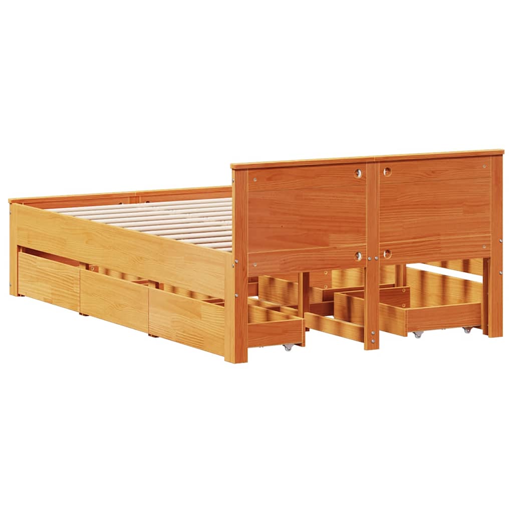 Bed Frame without Mattress with Headboard Wax Brown 135x190 cm Double Solid Wood Pine
