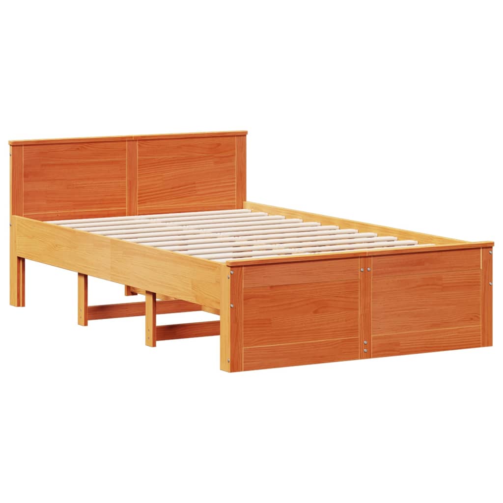 Rustic Wooden Double Size 135cm Bed Frame Base With Drawers & Headboard
