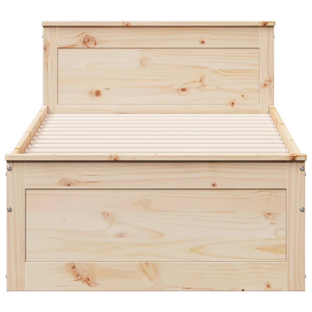 Rustic Wooden Single Size 90cm Bed Frame Base With Storage Drawers & Headboard