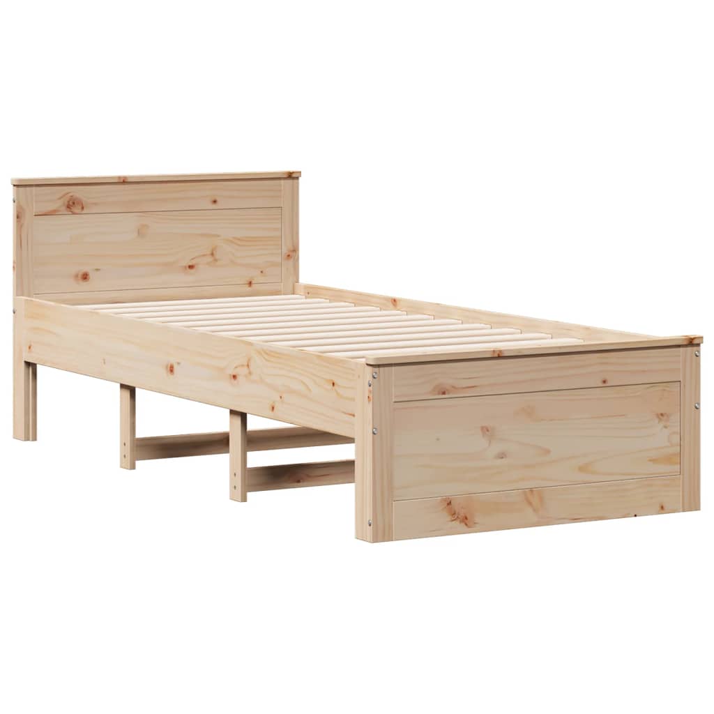 Rustic Wooden Single Size 90cm Bed Frame Base With Storage Drawers & Headboard