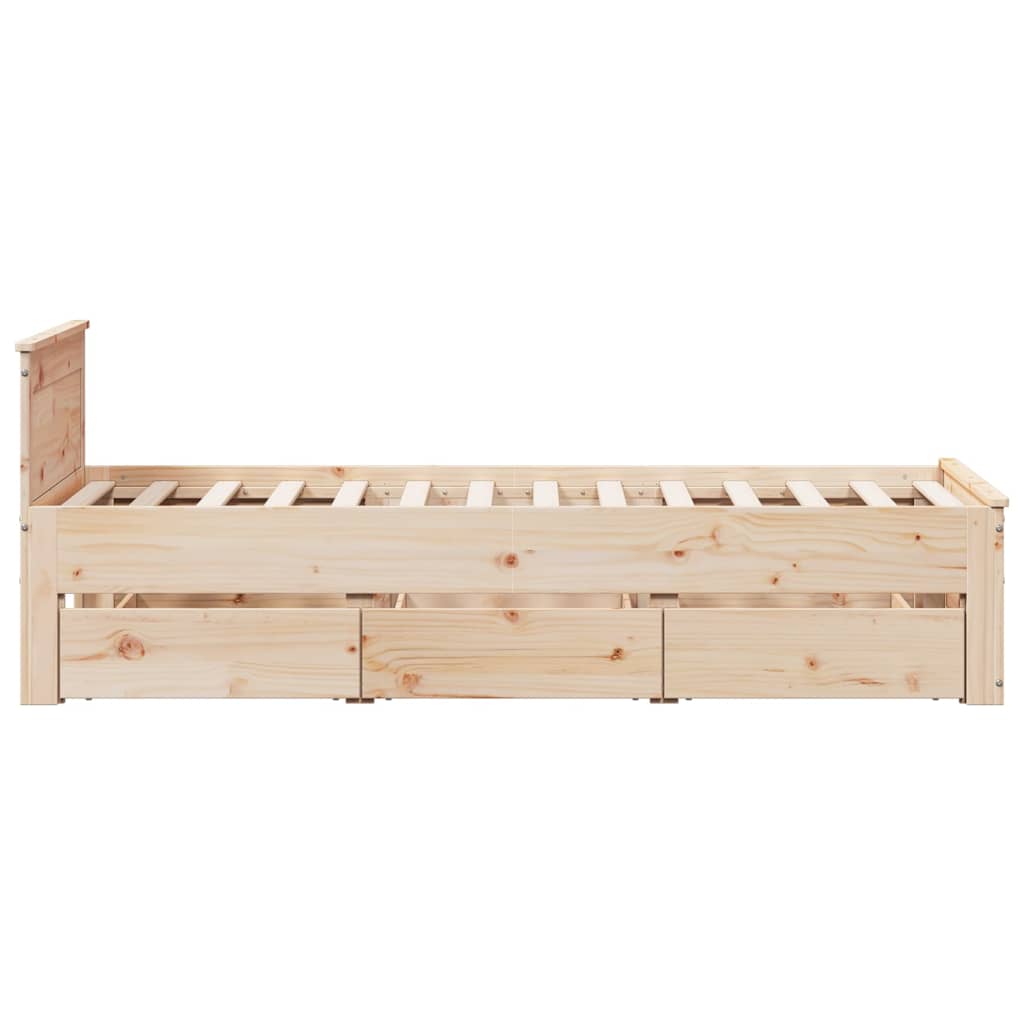 Rustic Wooden Single Size 90cm Bed Frame Base With Storage Drawers & Headboard