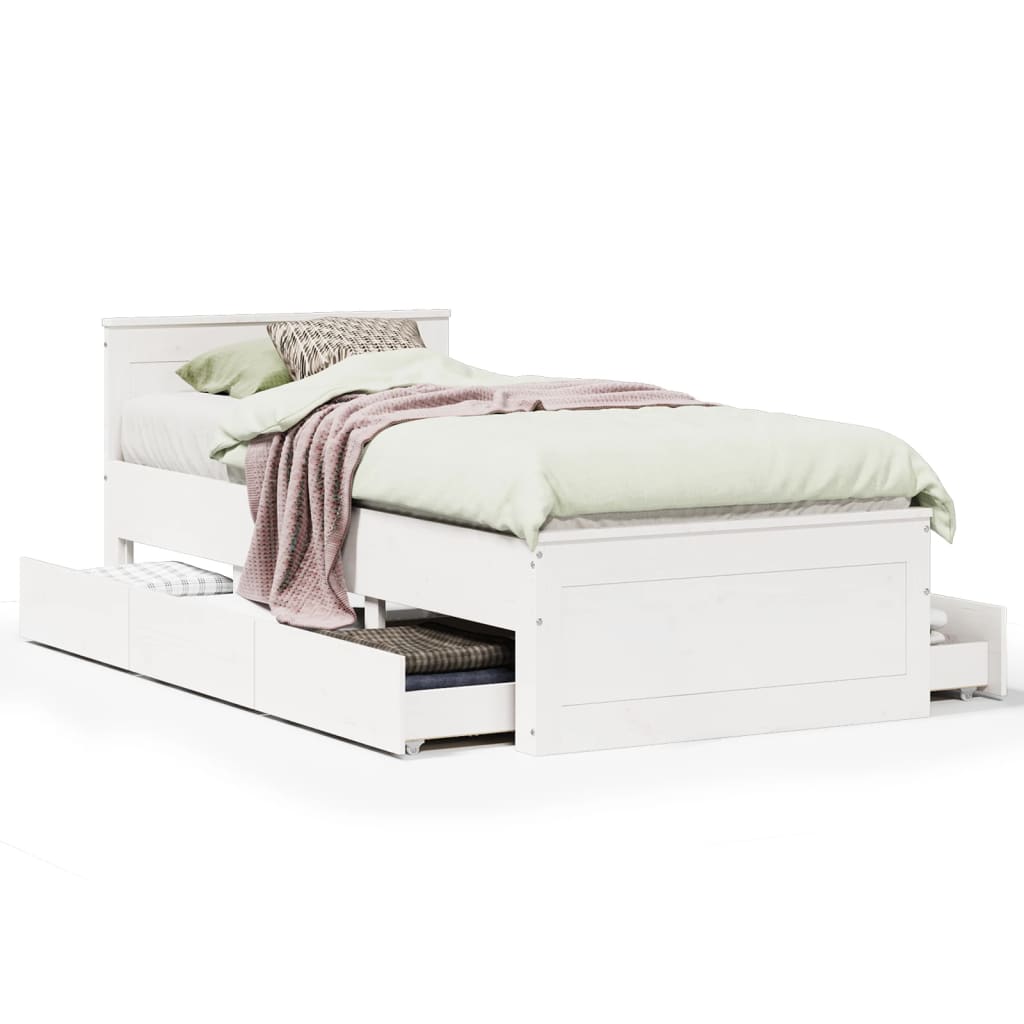 Rustic Wooden Single Size 90cm Bed Frame Base With Storage Drawers & Headboard