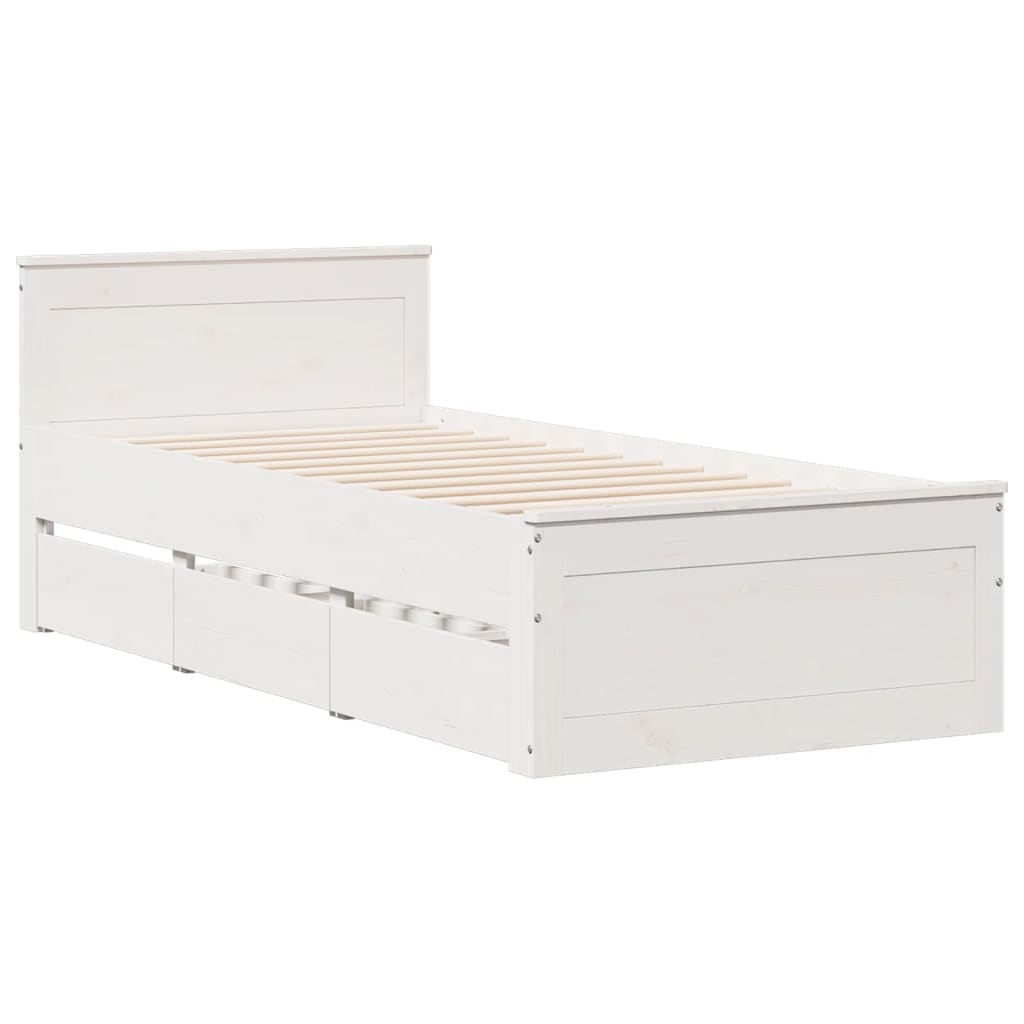 Rustic Wooden Single Size 90cm Bed Frame Base With Storage Drawers & Headboard