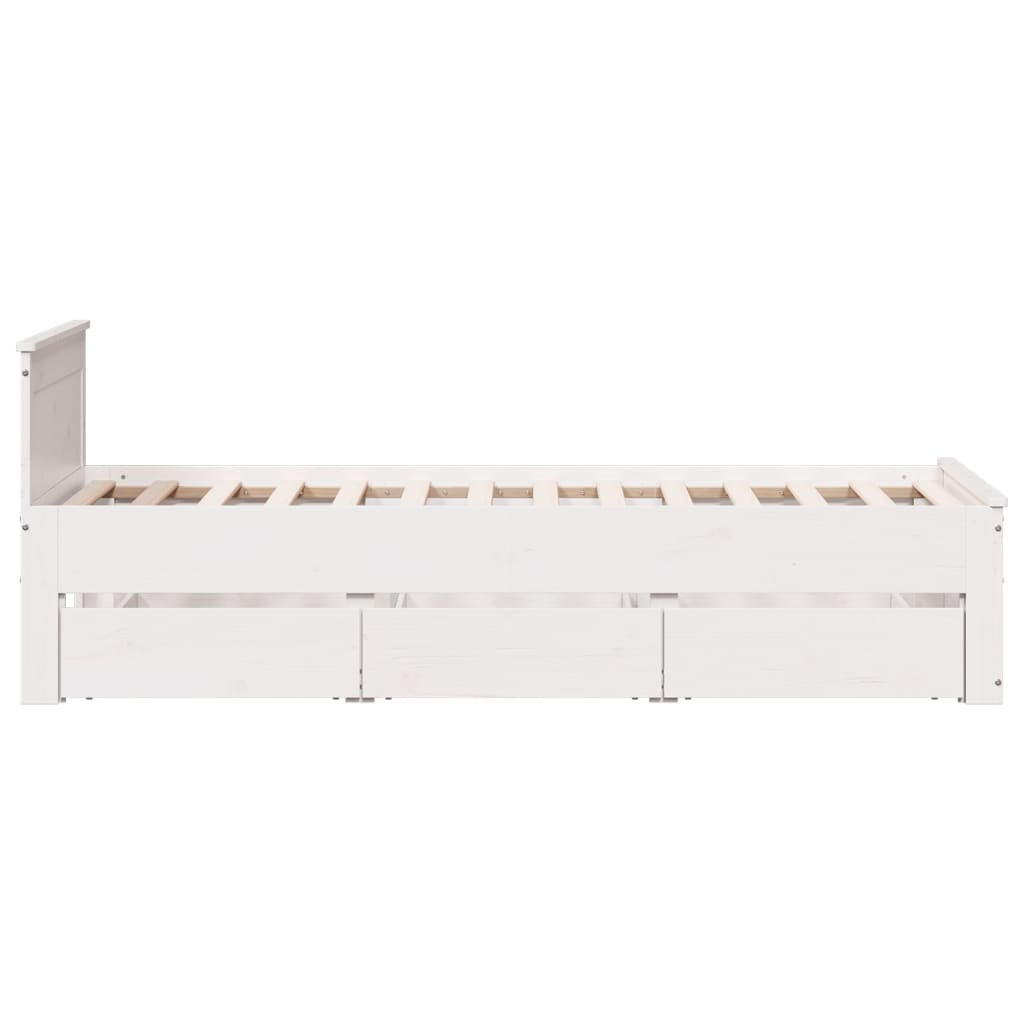 Rustic Wooden Single Size 90cm Bed Frame Base With Storage Drawers & Headboard