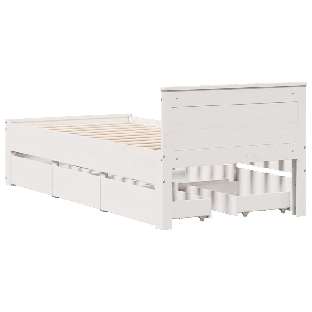 Rustic Wooden Single Size 90cm Bed Frame Base With Storage Drawers & Headboard