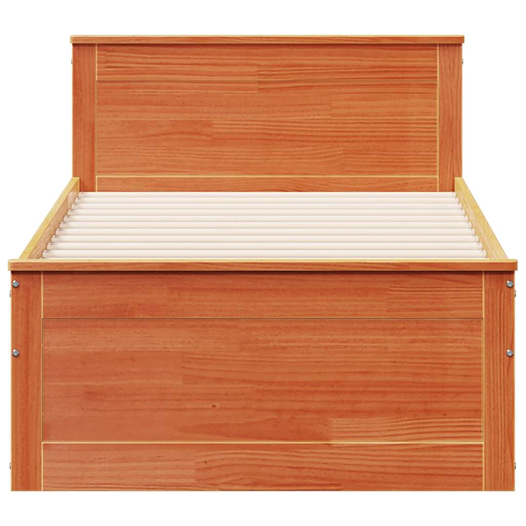 Rustic Wooden Single Size 90cm Bed Frame Base With Storage Drawers & Headboard