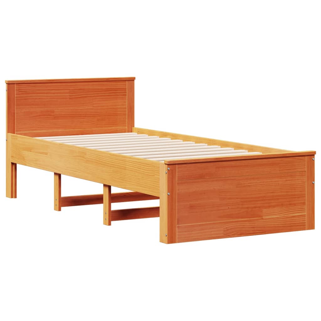 Bed Frame without Mattress with Headboard Wax Brown 75x190 cm Small Single Solid Wood Pine